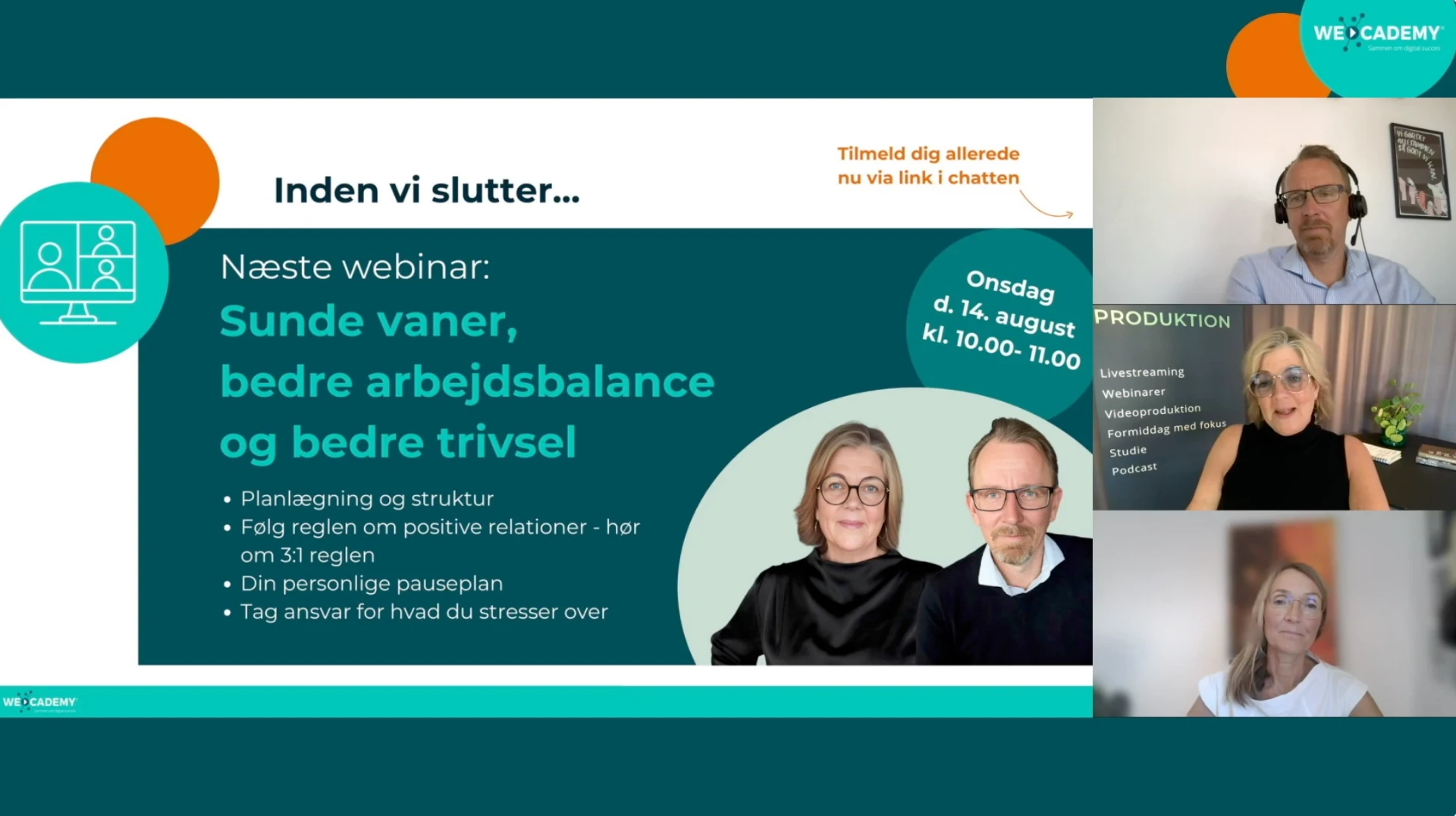 Wecademy webinar-slide med program for kommende webinar